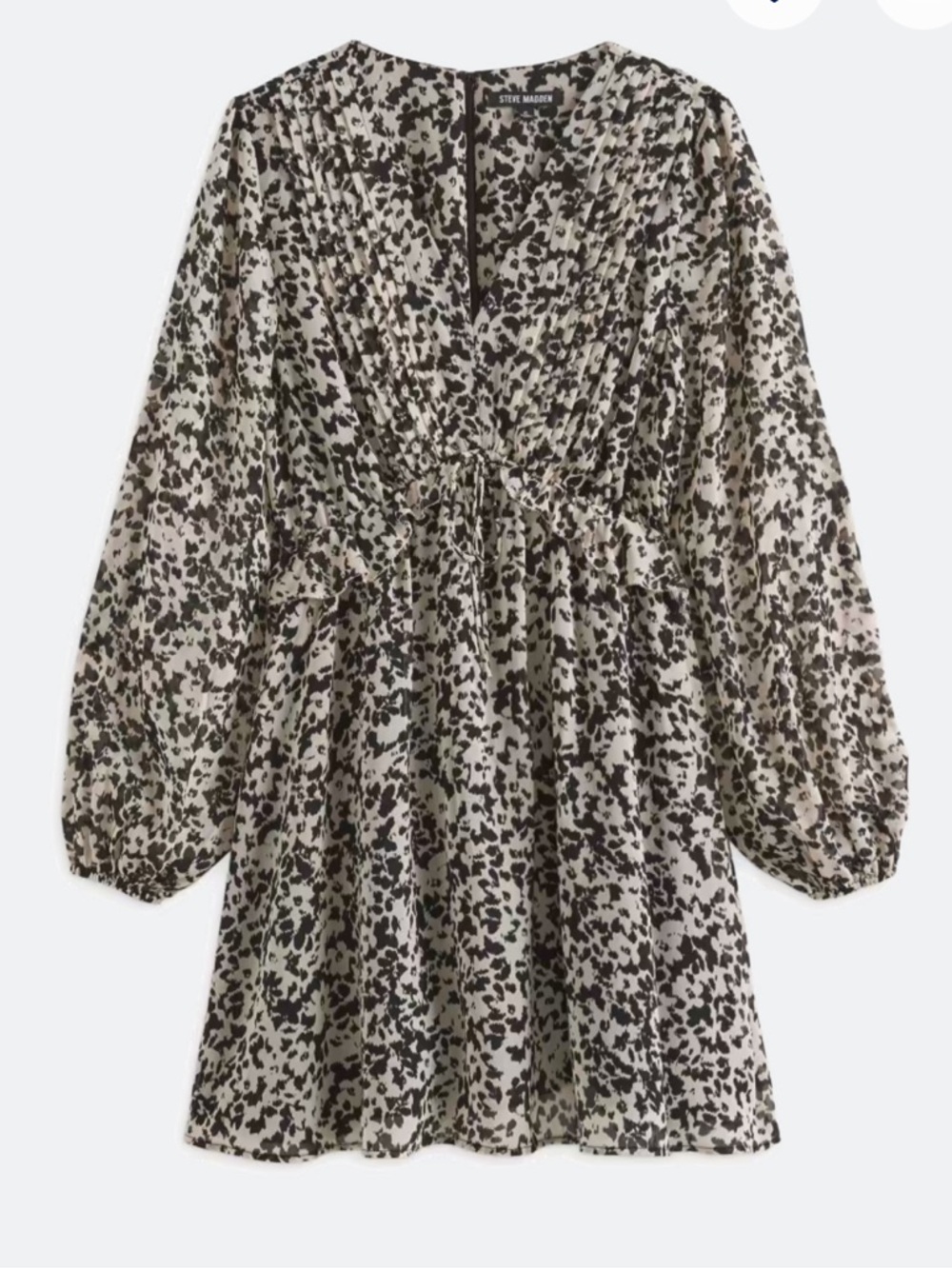 NWT Steve Madden Black and Cream Rami chiffon Printed Long-Sleeve Dress